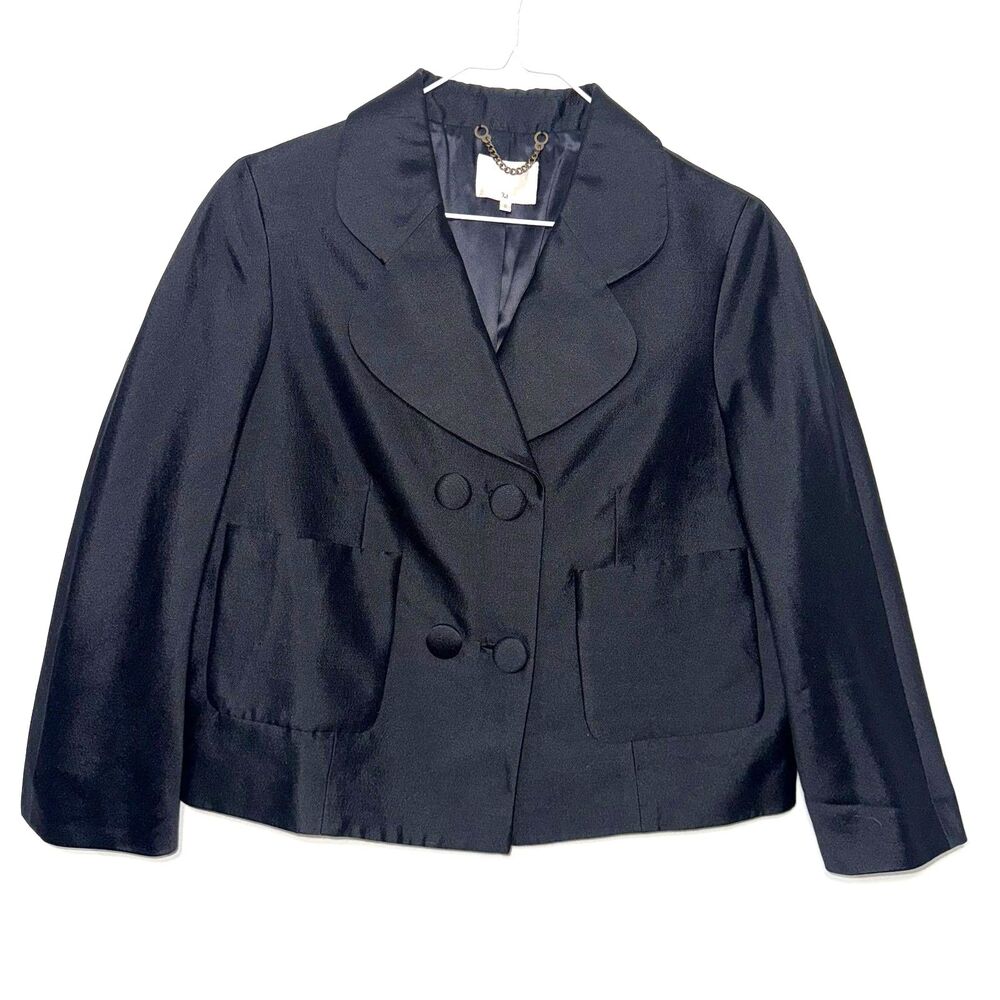3.1 Phillip Lim Silk/Wool Double Breasted Cropped Blazer - Black 6